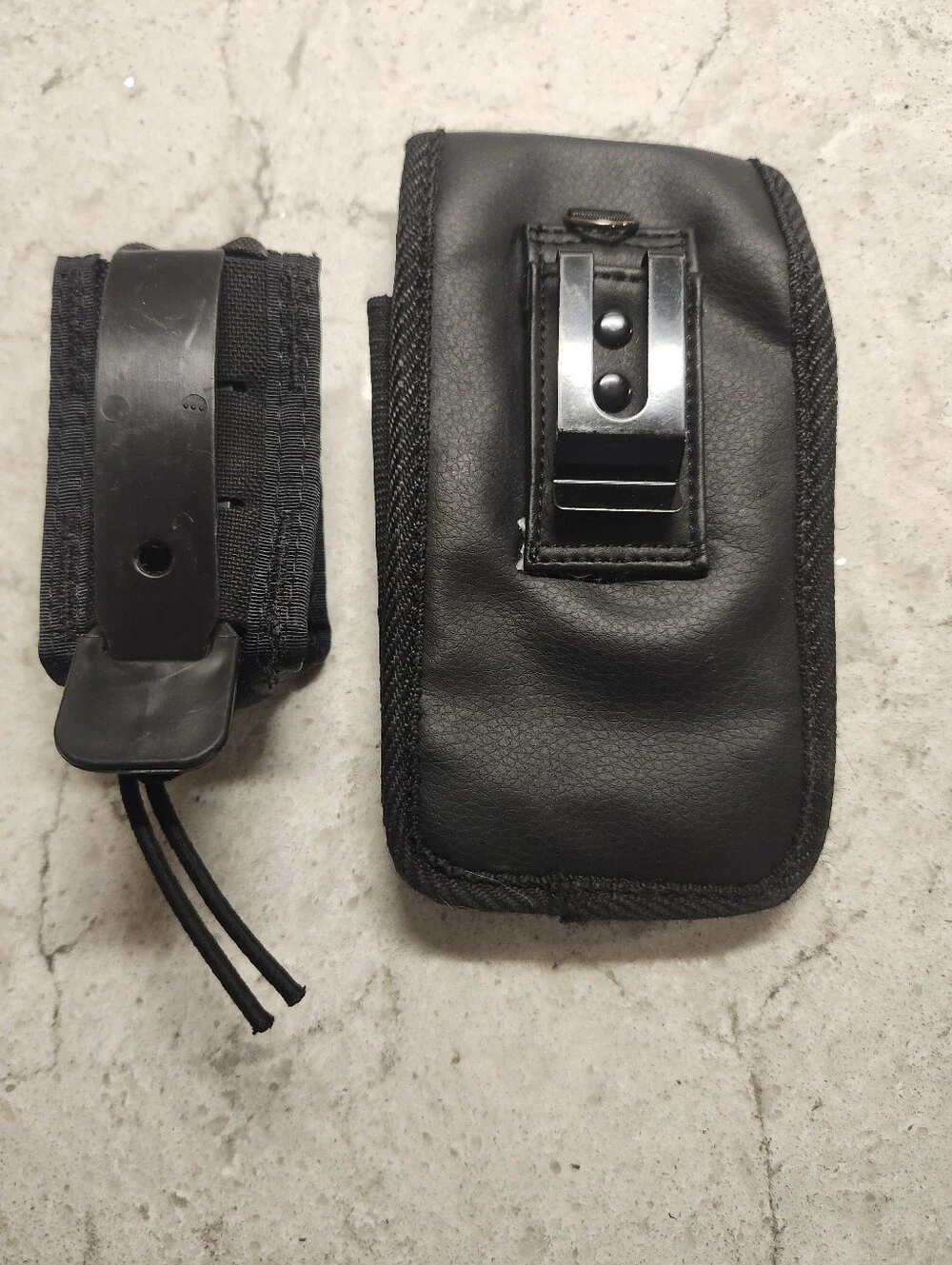 Black Vegan Leather Cell Phone Holster & Flashlight Holster w Belt Clip